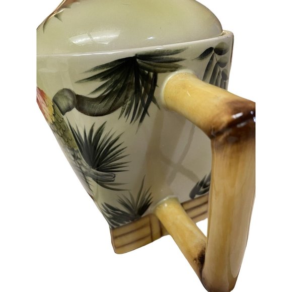 Pacific Rim Ceramic Tea Pot Hand Painted Parrots Palm Trees Bamboo 8.5" - Picture 5 of 11